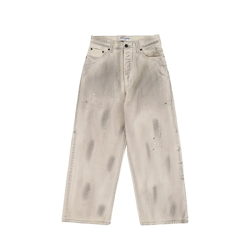 graffiti ink paint print straight pants menswear bottoms