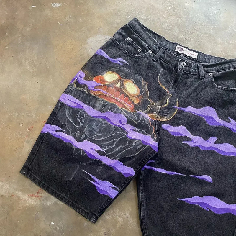 popular casual rem print sweatpants fashion y2k baggy jeans wide leg denim shorts pants harajuku streetwear trouser men clothing unique joggers style 4940
