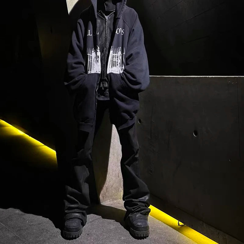 y2k streetwear wax leather strecth jeans for men and women ropa hombre baggy flare pants oversized straight denim trousers 1 unique jeans style 1139