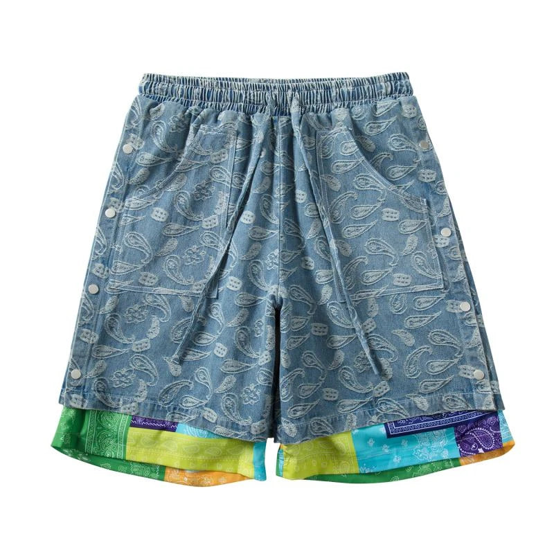 hip hop loose shorts elastic waist pants fashion patchwork half pant mens summer casual drewstring streetwear sportswear jogger relaxed fit joggers