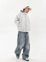 American Hoodie Mens Detachable Hat Grid Pattern Color Block Loose Fak