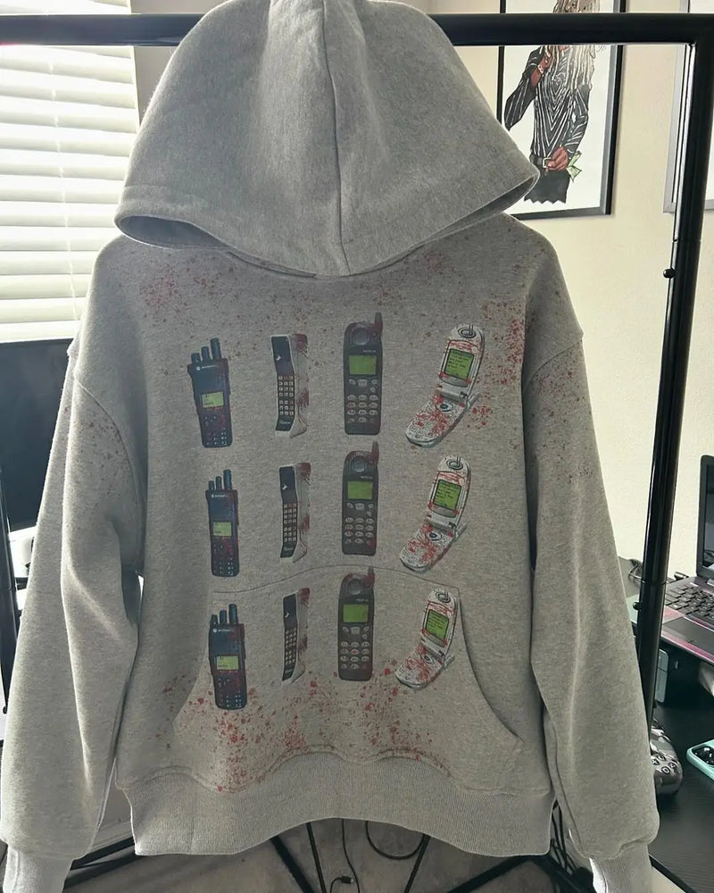 Skatercore Fit – Harajuku Beiri Bloody Service Phone Hoodies Women – Streetwear Fashion for Men & Women
