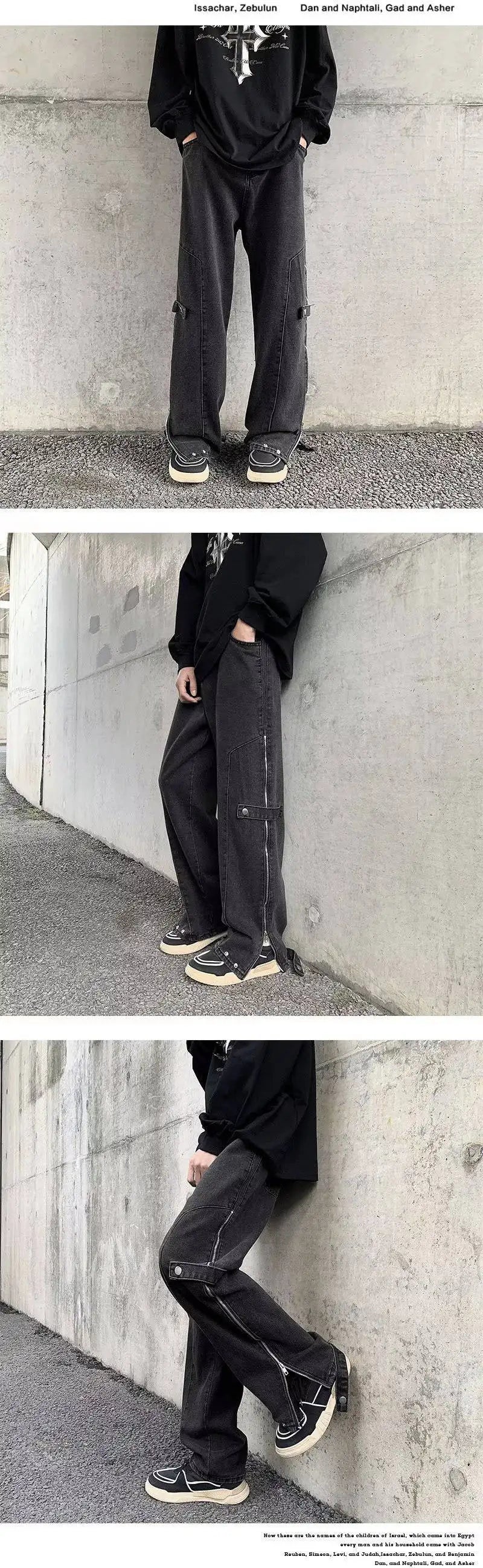 2023 cool design side zipper baggy men cargo jeans pants vintage brown straight cotton hip hop long trousers pantalones hombre unique cargo style 5834
