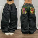 baggy jeans men and women retro harajuku hip hop high waist wide leg trouser y2k new protect jeans letter embroidery washed blue unique jeans style 2538