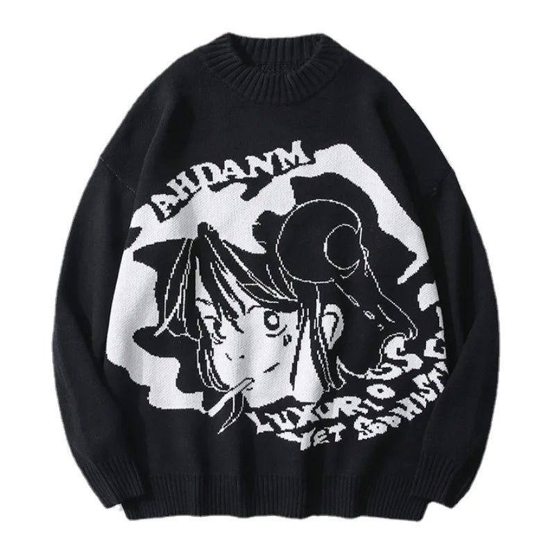 fashion knitted sweater autumn winter o neck anime characters pullover streetwear unisex casual loose sweaters jumper knitwears high quality cotton pullover, urban wear with bold artwork, oversized graphic print design