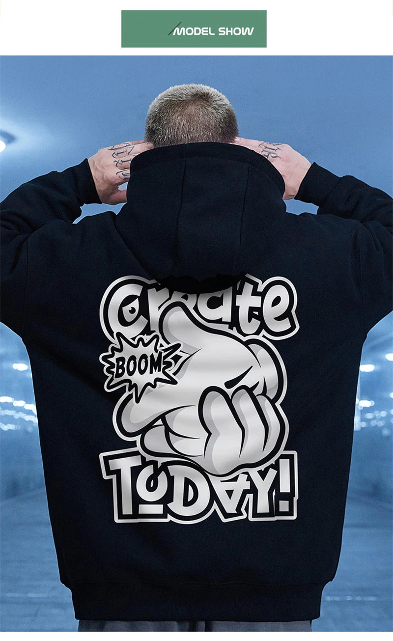 High Street Cartoon Finger Graphic Hooded Sweatshirts For Men Autumn Oversized Retro Couples Casual Hoodies y2k sudadera hombre