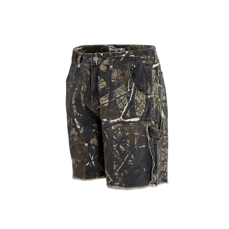 full branches trees camouflage cargo shorts for men and women straight patchwork baggy summer knee length pants oversized baggy cargo bottoms