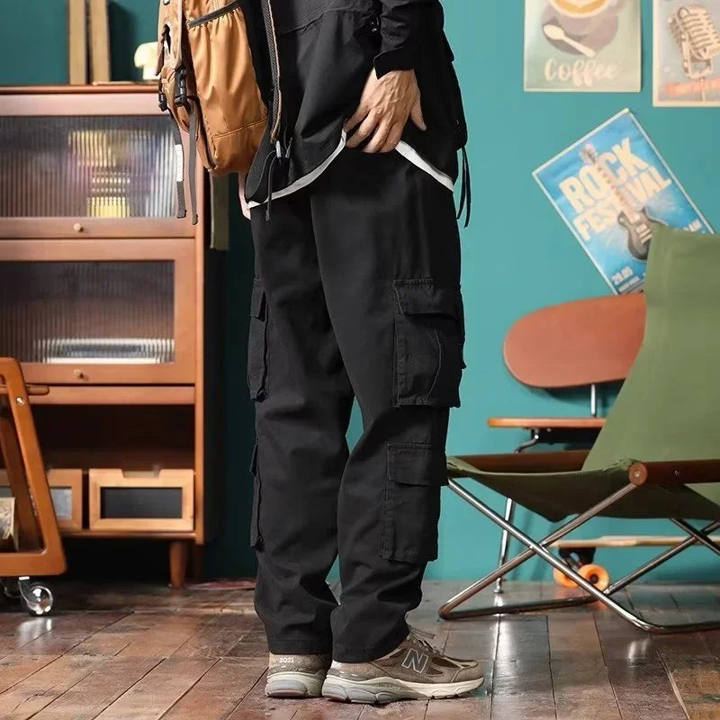 american vintage baggy cargo pants men outdoor sport military tactical sweatpants y2k straight multi pocket overalls trousers sporty tapered joggers