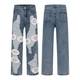 harajuku y2k stars embroidery patchwork ripped holes denim jeans casual straight jean pants mens hip hop streetwear jeans pants unique jeans style 2547
