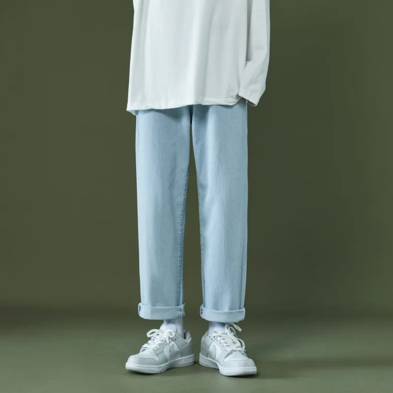 2023 autumn and winter new casual jeans men loose straight wide leg pants fashion trousers boutique clothing simple style unique jeans style 3646