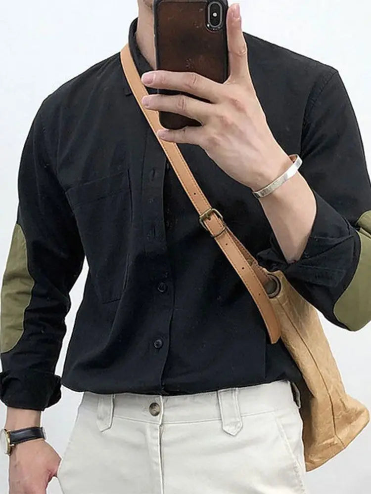 2023 Spring And Autumn New Casual Shirt Men's Splicing Retro Loose Long-sleeved Shirt Boutique Clothing Simple Style