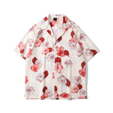 Dark Icon Floral Hawaiian Shirt Men Tur-down Collar Men's Polo Shirt Black White