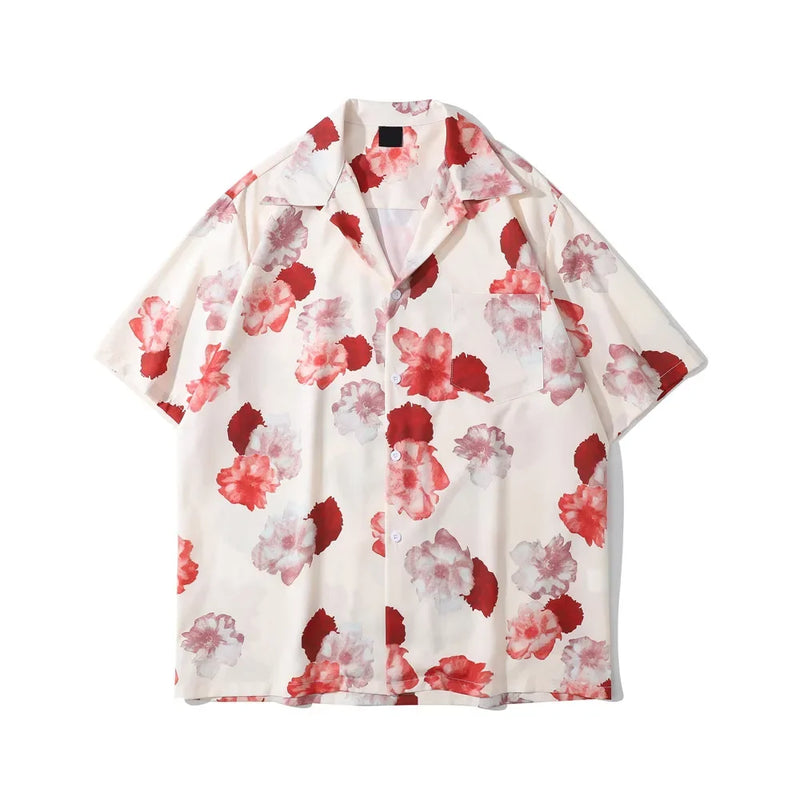 Dark Icon Floral Hawaiian Shirt Men Tur-down Collar Men's Polo Shirt Black White
