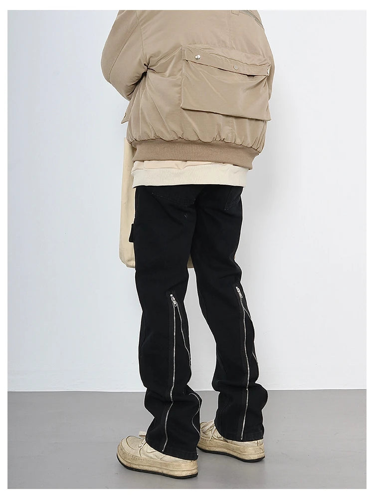 back zipper open cargo denim pants casual biker jeans fashion streetwear trousers hip hop flare pants joggers y2k men s jeans unique joggers style 3781