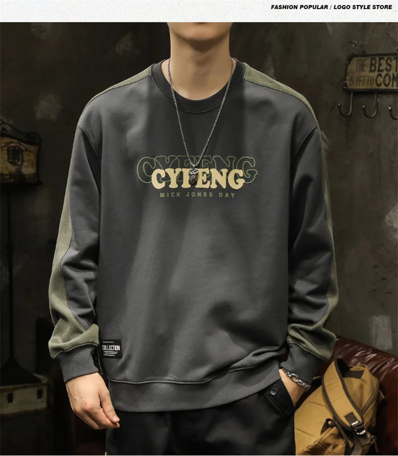 2025 Spring Letter Print New In Sweatshirt Mens Patchwork Long Sleeve