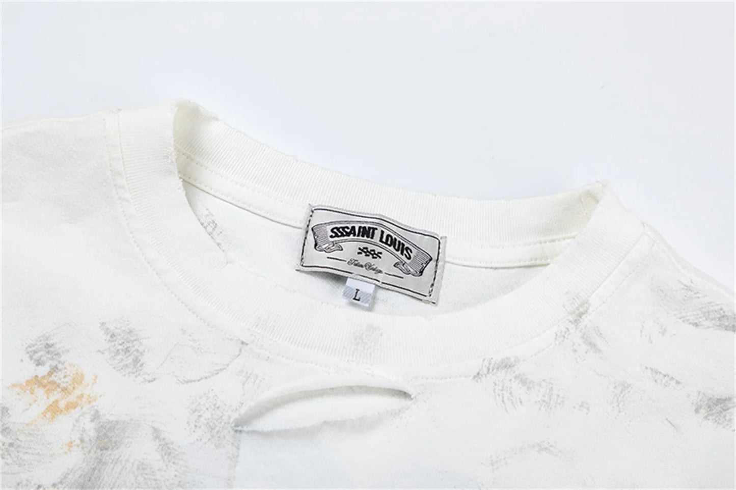 sssaint Louis Vintage Dirty Worn Distressed Cross Print High-Street Graffiti Long Sleeve T Shirt Pullover Summer