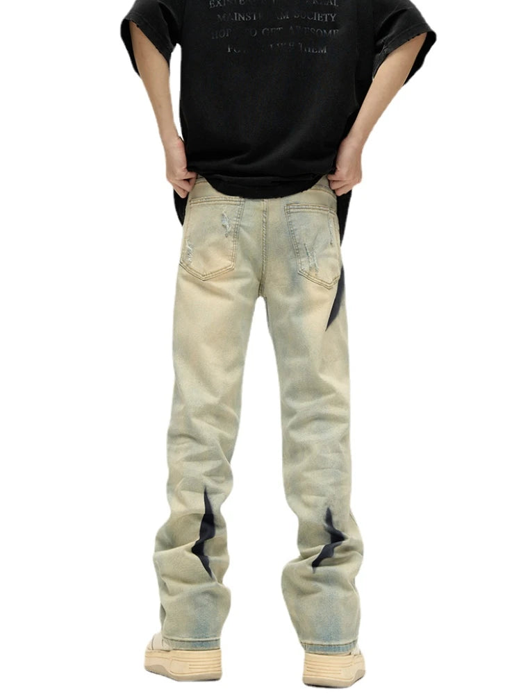 irregular graffiti prtinted denim jean pants casual distressed washed biker jeans hip hop streetwear y2k mens straight joggers casual joggers