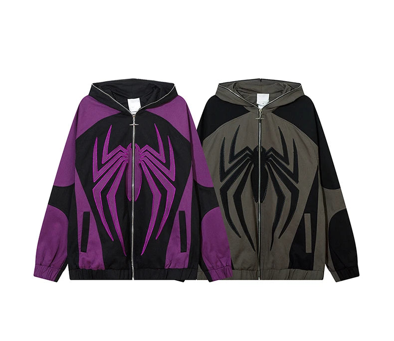 spider embroidery hooded jacket and coat men fashion hip hop full zipper hoodies loose outerwear casual streetwear baggy jack - variant style c31eb4 for streetwear fashion