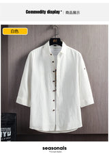 Wetailor New Summer Hot Sale Men's Short Sleeve Shirts Solid Color Easy Care Comfortable Stand-Up Collar Casual Beach Style