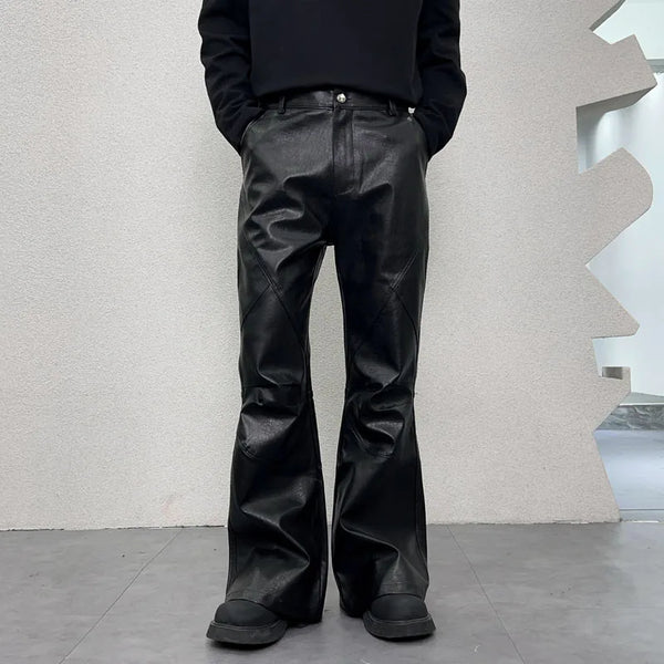men streetwear fashion hip hop punk gothic vibe casual leather bell bottoms pant man boyfriend flared trousers minimalist street pants