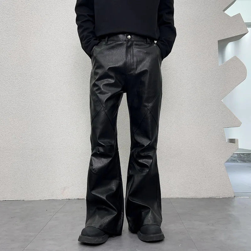 men streetwear fashion hip hop punk gothic vibe casual leather bell bottoms pant man boyfriend flared trousers minimalist street pants