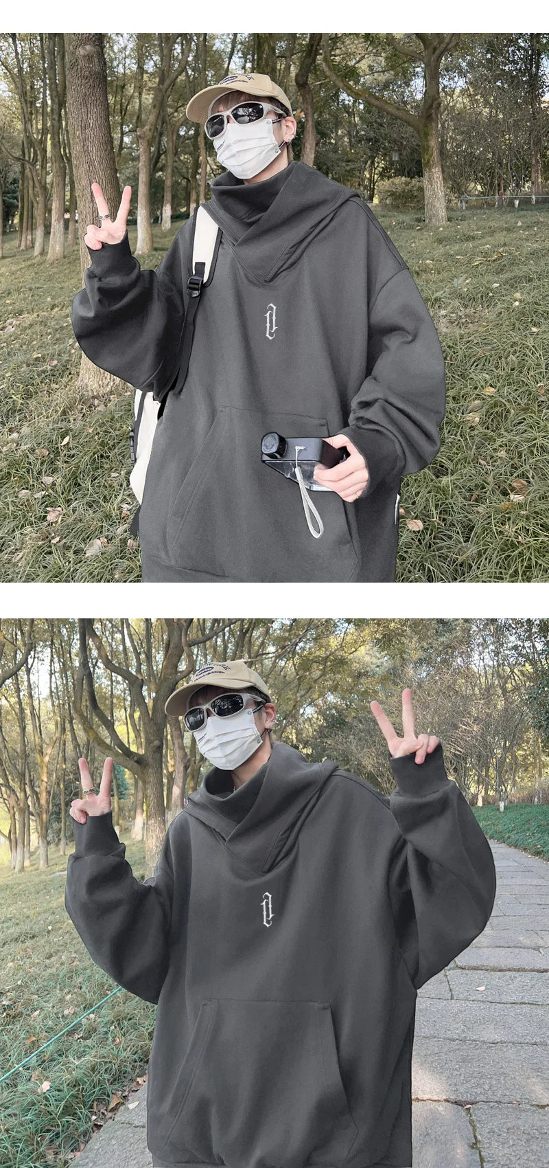 Winter Mens Embroidery Turtleneck Hoodies Japanese Ninja Hoodies Hip H