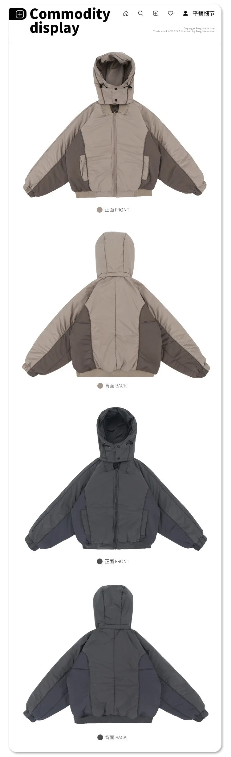 Double zippered hooded down jacket