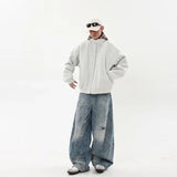 American Hoodie Mens Detachable Hat Grid Pattern Color Block Loose Fak