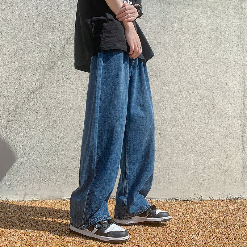 4 colors baggy jeans men fashion casual wide leg jeans men streetwear loose hip hop straight denim pants mens trousers m 2xl vintage washed jeans