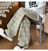mens plaid pants baggy winter trendy fleece loose straight wide leg mopping trousers unisex thick velvet warm long pants unique default style 1118