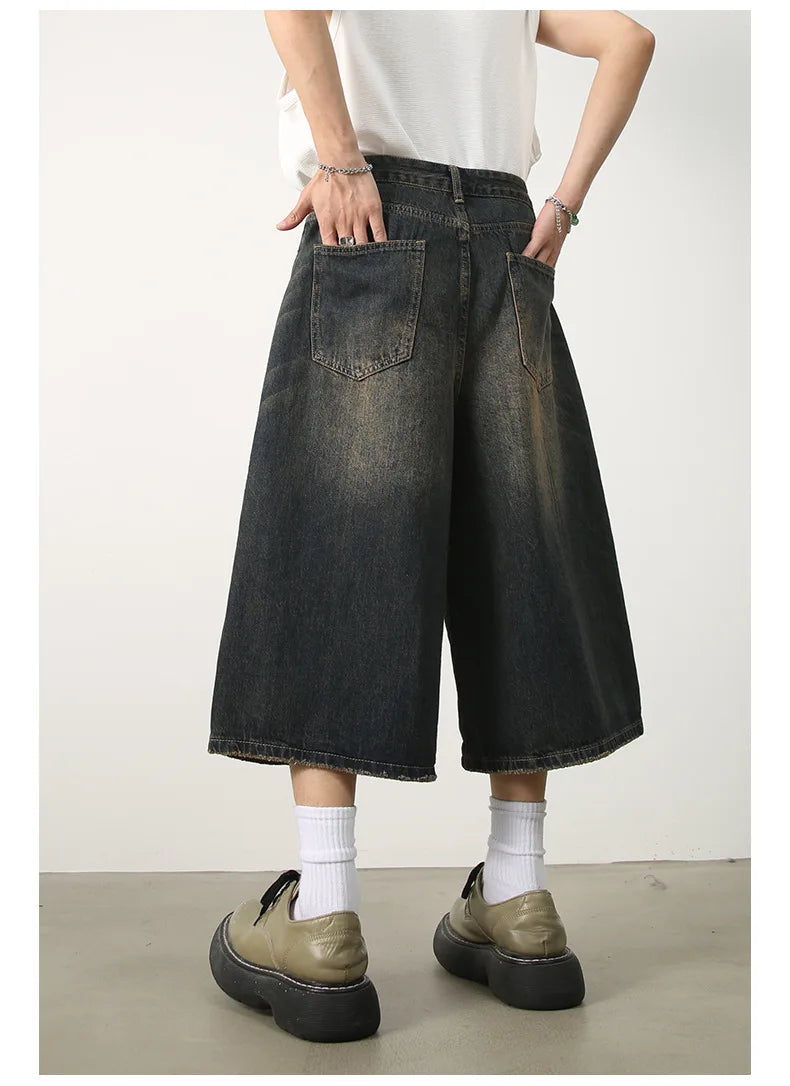 men summer streetwear fashion loose casual wide leg denim calf length jeans pants male vintage jeans baggy hosen pants unique jeans style 1511