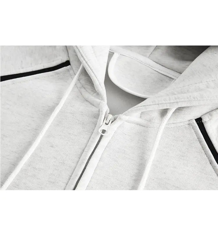 American Street Ins Gray Hooded Sweatshirt Jacket for Boys Retro Street Y2K Loose Splicing Contrasting Zipper Cardigan Top