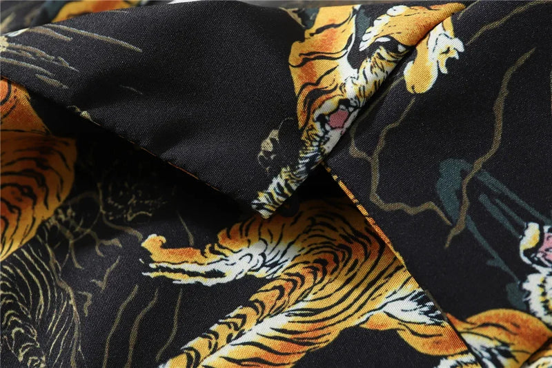 Dark Icon Tiger Print Street Fashion Men's Shirt 2021 Summer Polo Shirt Thin Material Hawaiian Shirt Male Blouse