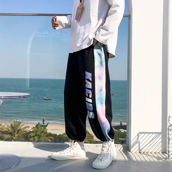 2025 new mens stripe tie dyesweatpants male casual jogger trousers hip hop korean streetwear drawstring pantalones hombre casual joggers