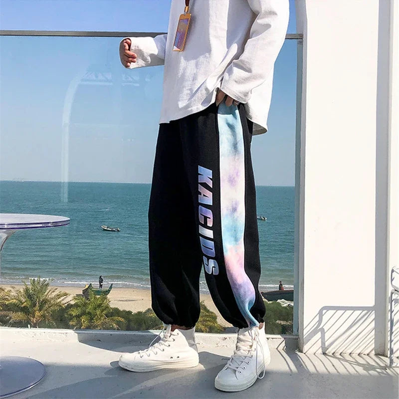 2025 new mens stripe tie dyesweatpants male casual jogger trousers hip hop korean streetwear drawstring pantalones hombre casual joggers