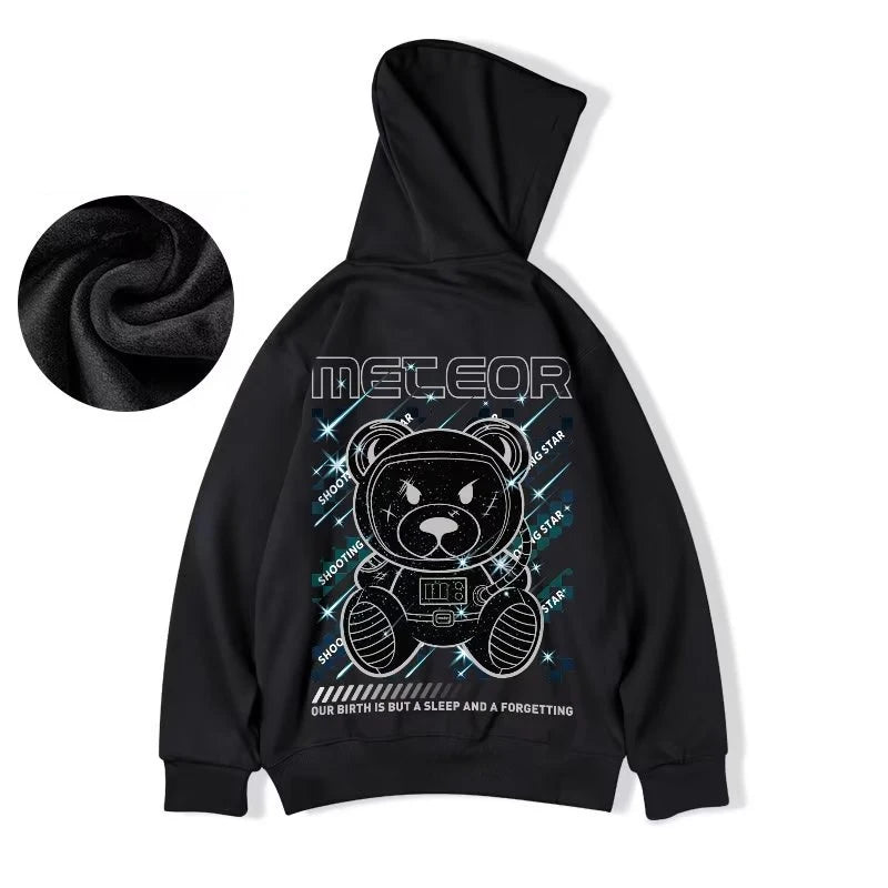 Meteor Bear Graphic Hoodies Oversized Men's Streetwear Hooded Sweatshirt