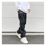 patchwork design denim flare jeans pants men casual zipper straight biker trousers jeans fashion streetwear hip hop jean joggers unique joggers style 2601