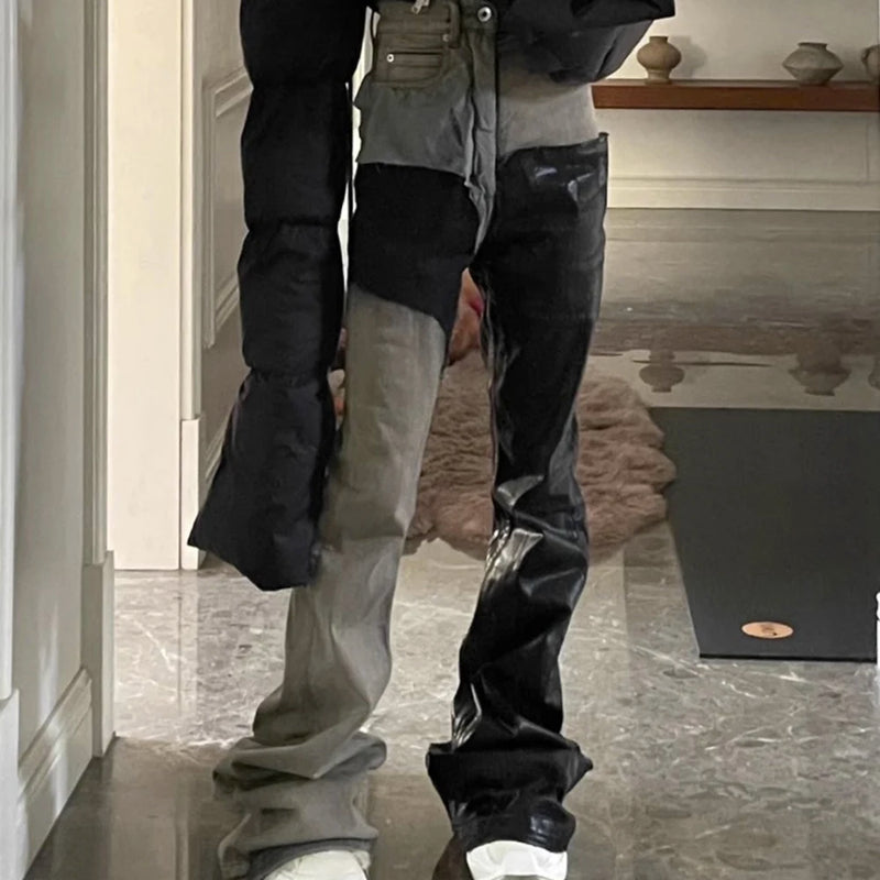 ro style ribbons patchwork gradient stacked wax pants unisex straight streetwear baggy y2k flare jeans oversized loose cargos 2 unique cargo style 661