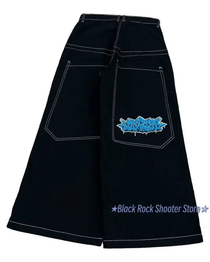 harajuku y2k streetwear wexwear jeans gothic hip hop letter embroidery baggy jeans pants womens high waist wide leg trousers urban skinny jeans