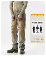 men patch hole distressed plus size denim pant ripped jeans streetwear fashion hip hop vibe loose casual baggy jeans trousers 40 unique jeans style 3174