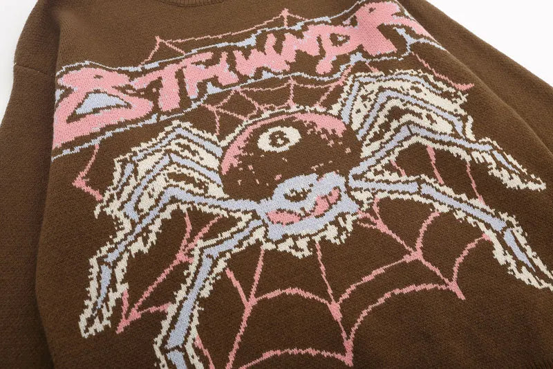 mens hip hop sweater spider knitted pullover o neck jumper fashion punk streetwear harajuku y2k jumpers casual loose sweaters aesthetic street look hoodie, streetwear fashion hoodie, trendy hip hop style outerwear