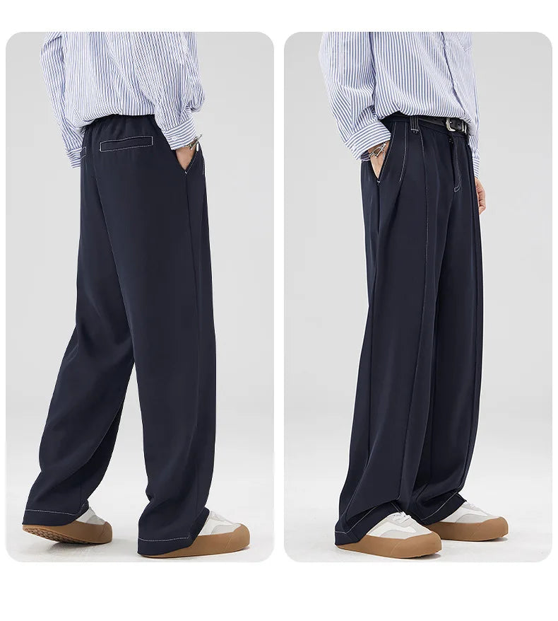 men bright line elastic waist streetwear fashion loose casual plus size straight suit pants work man business trousers unique default style 1944