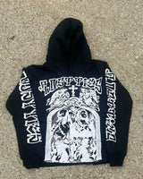 Fashionable Gothic Angel Pattern Letter Print Oversized Hoodie Womens