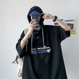 Harajuku Vintage anime – New Mens Casual Hooded Y2K T Shirt Summer Short Sleeve