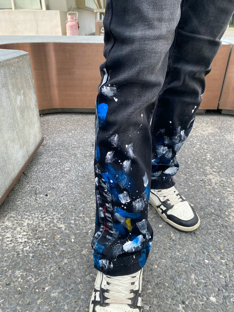 graffiti printed skinny denim jeans men casual buttons fly slim straight biker trousers jeans fashion hip hop jean pants joggers streetwear sweatpants