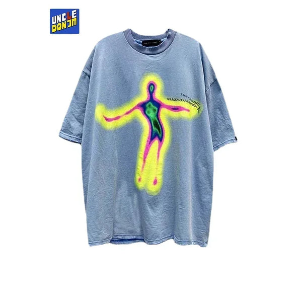 Vaporwave Aesthetic print tee – Distorted Portrait Printing Short Sleeved T Shirt Hip Hop Su