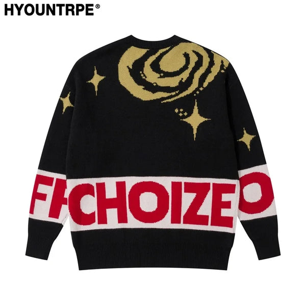 men sweater fashion abstract pattern harajuku streetwear hip hop letter knitted o neck sweater unisex loose knit sweater jumpers - urban fashion pullover, trendy hip hop fashion hoodie, Y2K grunge street style