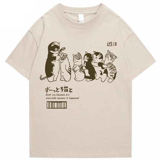 Glitchcore Design – Mens Oversized T Shirt Clothing Hip Hop Cat Shower Street Pr – Edgy Streetwear for All Genders