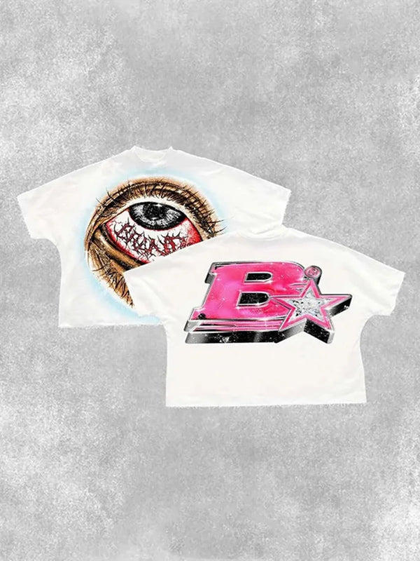 sadcore anime shirt with tech glitch effect and flame strokes