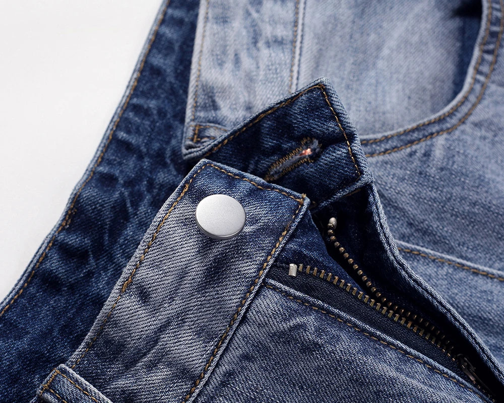 front long striped washed blue jeans for men and women high street solid baggy casual carg pants oversized loose denim trousers unique jeans style 5276